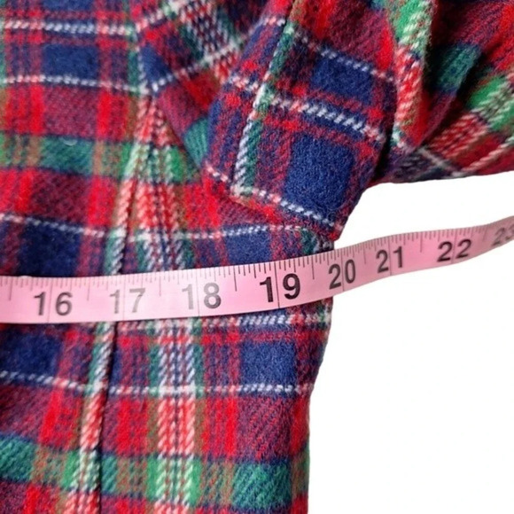 Talbots Womens Sz 12 Red Blue Green Wool Blend Tartan Plaid Crest Buttons Blazer - Picture 8 of 11